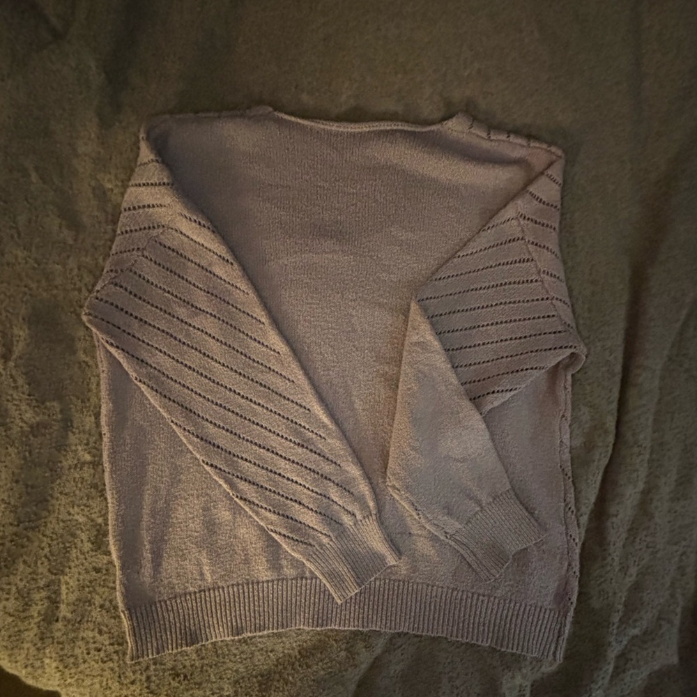 🎉BOGO 1/2🎉 SHEIN Light Lavender V-Neck Eyelet Knit Sweater - Picture 2 of 2